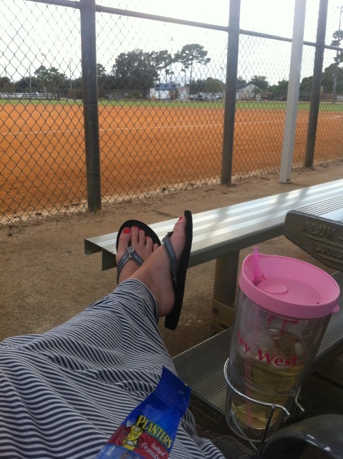 sexy red toenails at baseball game