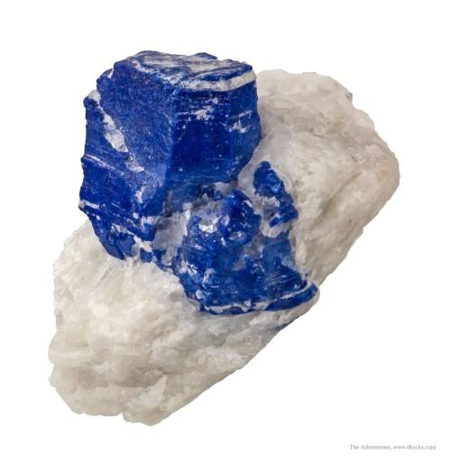 Lazurite pseudomorph after Mica on white Marble - Sar-e-Sang Lapis Mine, Badakshan Prov., Afghanista