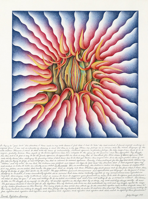 3 obras do Rejection Quintet de Judy Chicago, 1974.Uma delas chama-se Female Rejection Drawing, &ldq