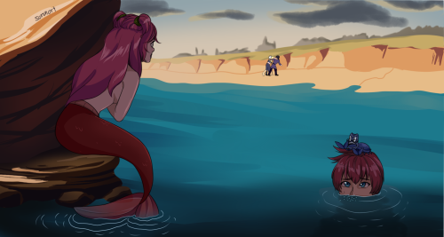 more cherileena little mermaid au redraws + i finally started drawing my richass beauty and the beas