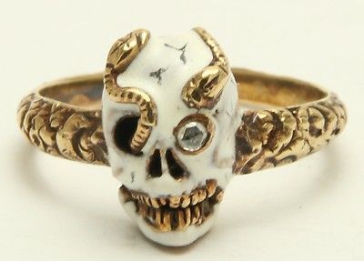 elhieroglyph: Memento Mori Enamel Skull Snake Ring Circa 1800’s