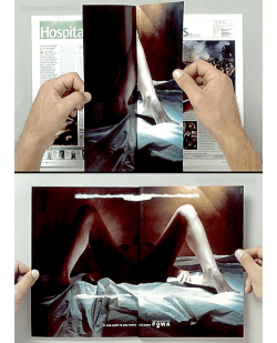 feedmyaddictionnow: kingofwesteros:  Publicity done right in an anti-rape campaign: double-page spread, pages glued to one another. After the reader forcefully separates them, the image above is revealed with the caption “if you have to use force, it’s