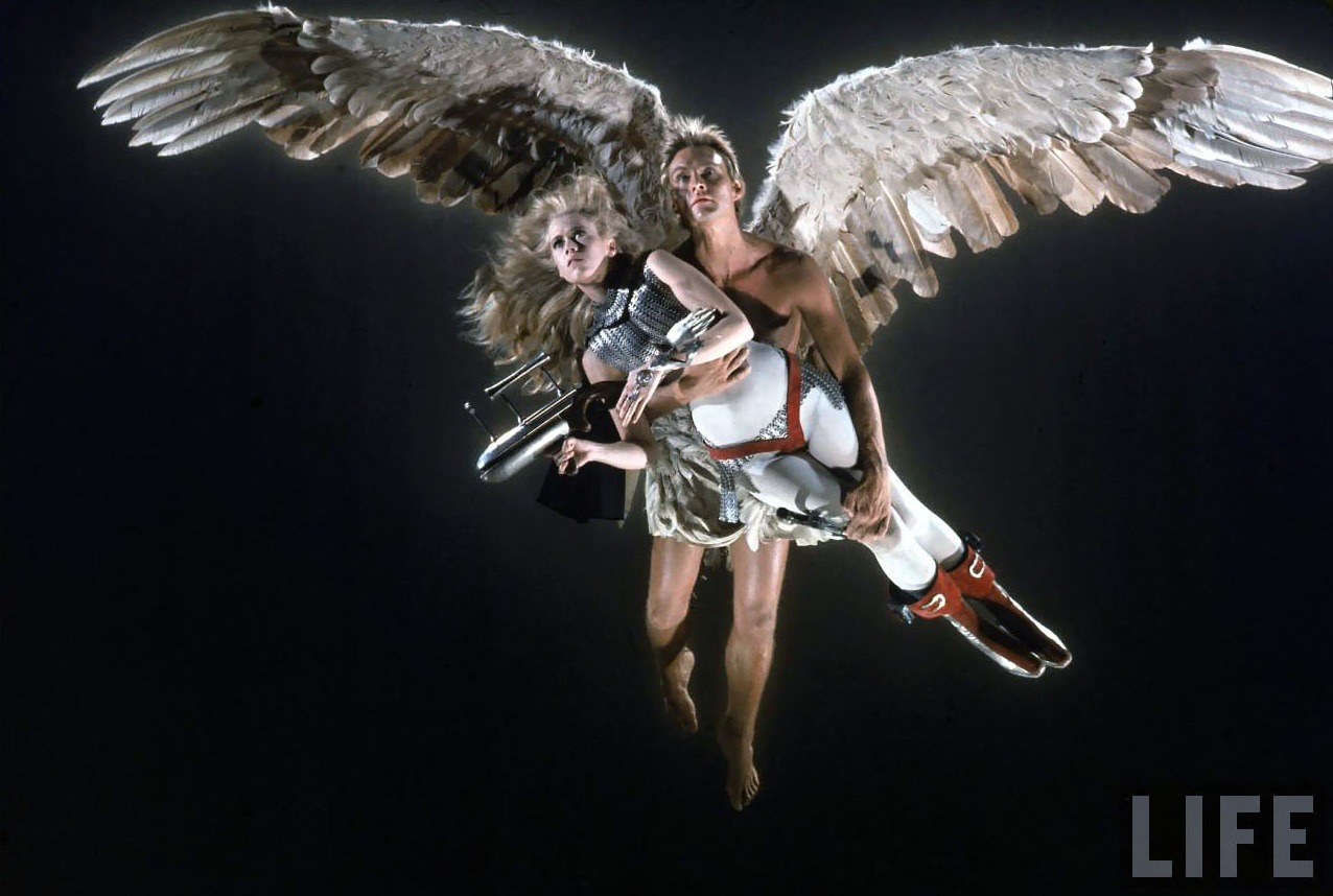 Carlo Bavagnoli - Jane Fonda being carried through the air by Guardian Angel, actor