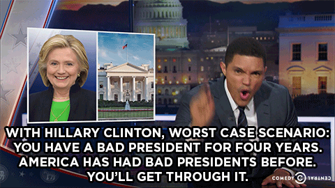 hiddlestonluvr:  thedailyshow:                    Trevor breaks down the presidential race between Hillary Clinton and Donald Trump.      READ THIS^^^^^ 