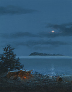 thoughtinsilence:  eatsleepdraw:  &ldquo;Grand Portage by Moonlight&rdquo; OIl on canvas, 14x11   Prints available http://www.davidgeister.com http://davegeister.blogspot.com  ☽ spiritual nature and indie ☾