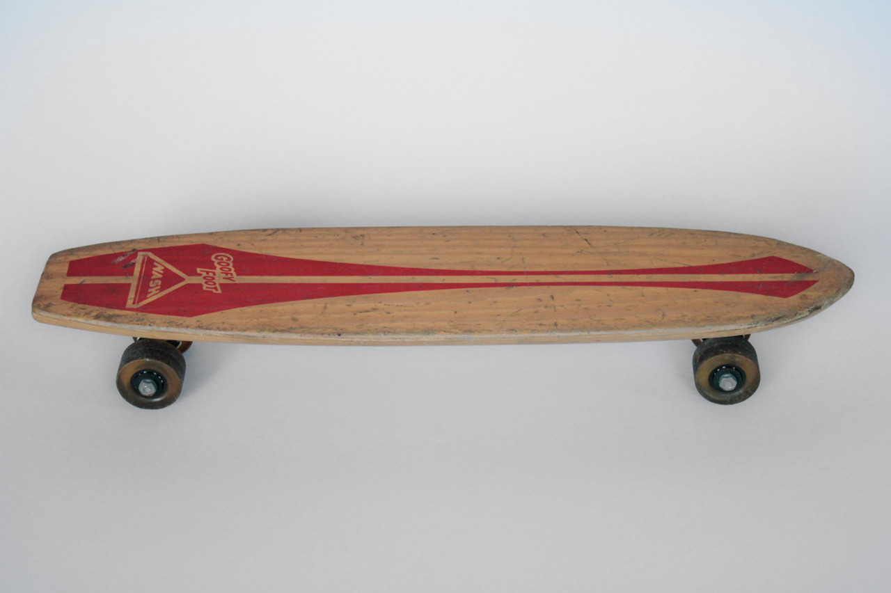 Vintage 1960s Nash Wood Goofy Foot Skateboard Brown Graphic