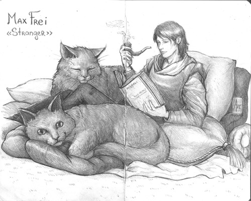I like this book so much. My sketch of the main character and his cats.