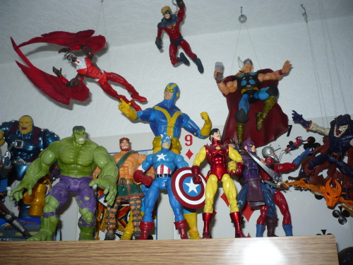 My little Classic Avengers thing.Got a gap for a tall figure between Goliath and Mongol up there. Th