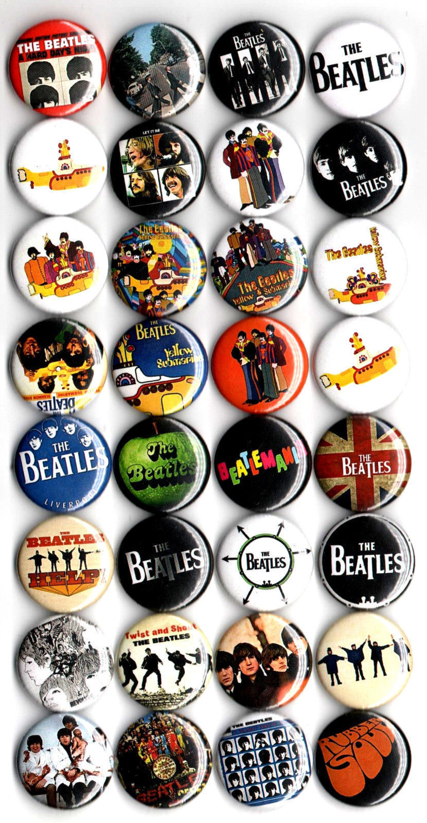 6 x The Beatles 32mm BUTTON PIN BADGES Music Paul John George Ringo Rock Band 