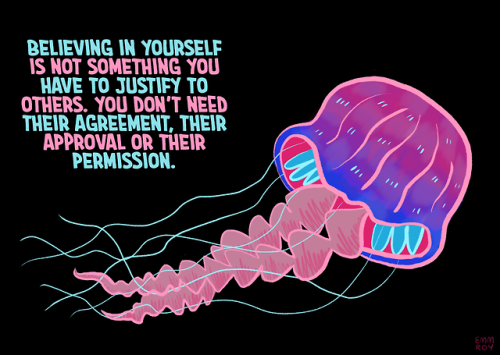 positivedoodles: [Drawing of a pink and blue jellyfish with a caption that says “Believin