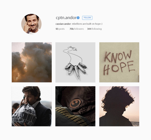 logansspace:instagram au: rogue one↳ bodhi rook, baze malbus, chirrut îmwe, jyn erso, cassian andor,