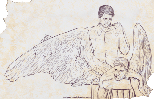 rerak-sketchbook: Human!Castiel and angel!Dean Inspired by this great fic by fairyfoolishness