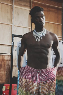 leonardhq:  black-boys:  Harry Uzoka by Philip Trengove | Backstage at Ashish SS 15  Leonard HQ 