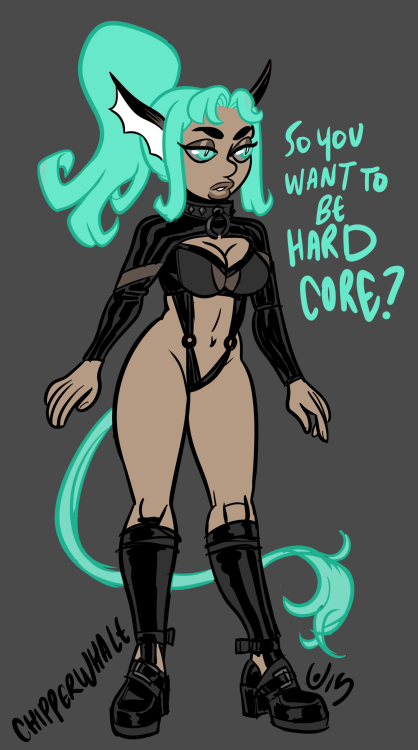 Clothing design, usually her thighs are chunkier. Still need a sweet demon name for her. I had fun d