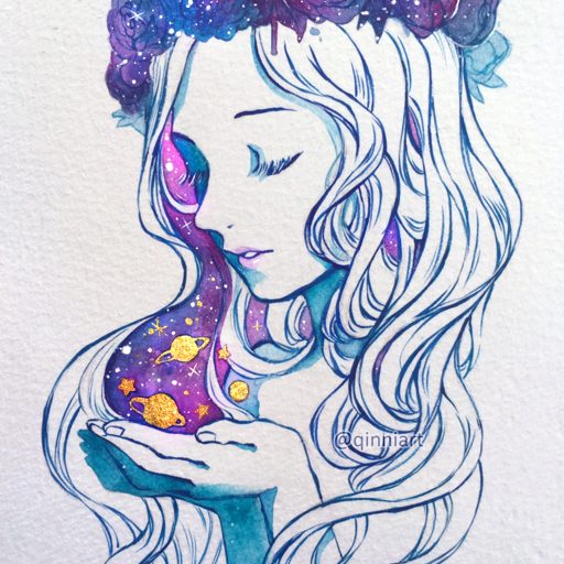 fuckyeahpainting:  qinni:  “Her face was like the night sky…you could almost trace out the constellations with her star-like freckles…” 12 minutes HD version Instagram | deviantArt | FaceBook | Youtube  Tools:Moleskine Watercolour Sketchbook