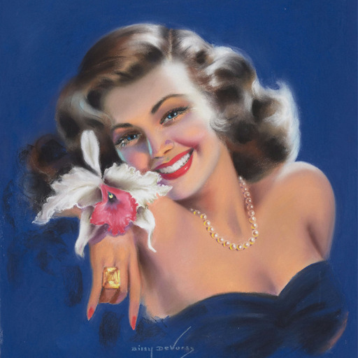 theamericanpin-up:Gil Elvgren - “Daisies Are Telling” - 1953 American Beauties Calendar Illustration from Brown & Bigelow Calendar Co. -