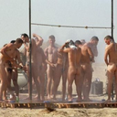 notashamedtobemen:  Beer, balls, and bullets: Marine buddies strip naked and practice shooting. 