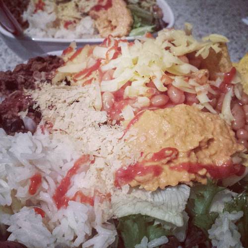 Late night movie food with the biggest little brother. Cheesy nachos with soya mince black bean chil