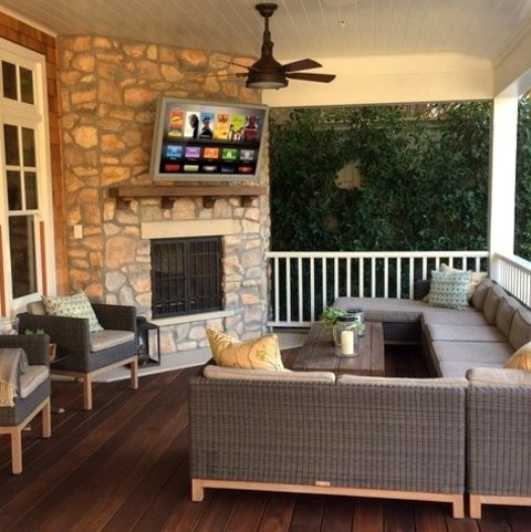 Modern Deck - DeckDesign Of A Medium-sized Minimalist Backyard Deck With A Fire Pit And A Roof Extension,