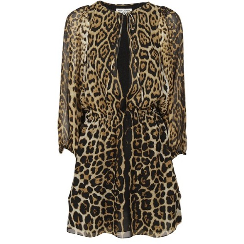 Saint Laurent Leopard Print Short Dress ❤ liked on Polyvore (see more long sleeve dresses)