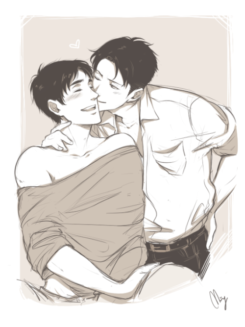 miyajimamizy:  Quick Ereri sketch for Thingsishouldntbedoing! Babe, even thou I still can’t ship them, I hope you’re happy about this ~ <3 Morning kiss for the wife! …. yeah eren’s the wife.  