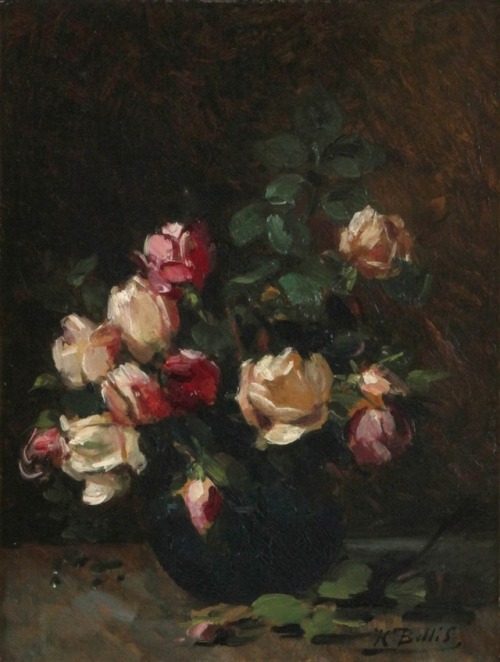 Hubert Bellis (1831-1902)Still life with red and white roses