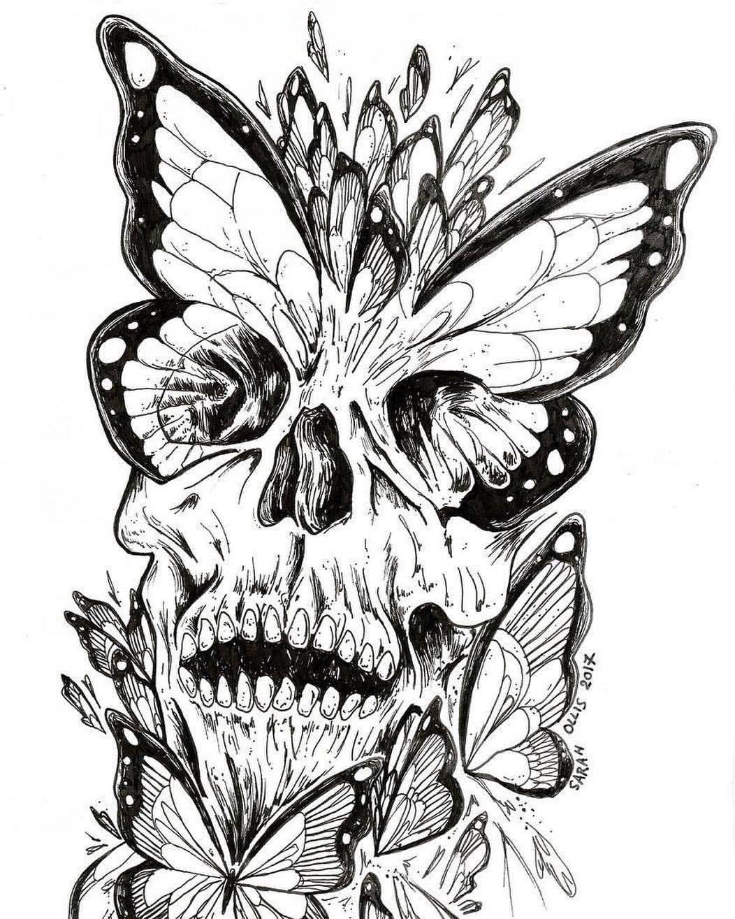 Sarah Ollis: Finished skull and butterfly themed tattoo flash...