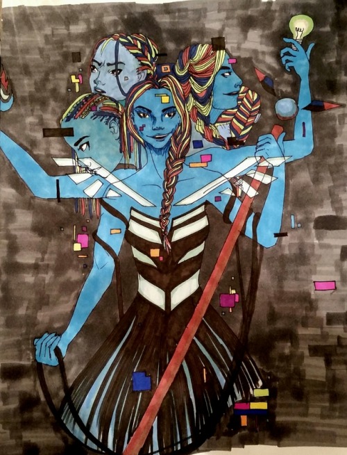 anonymusbosch:My sweet glitchy HERA from Wolf 359, with her wire hair, peacock-wing caedacus, multi-