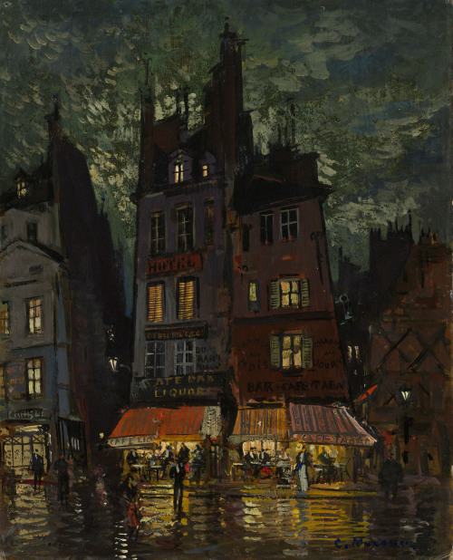 shear-in-spuh-rey-shuhn:KONSTANTIN KOROVIN Nightlife on the Rue Venis, Paris Oil on Cardboard41 x 33