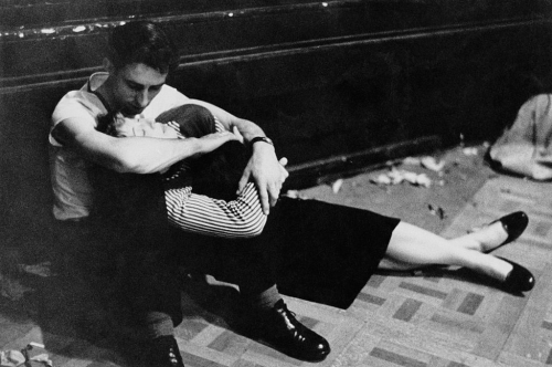 vintageeveryday:An exhausted young couple during an all-night jazz session at the Royal Albert Hall in London, 1957. Photographed by Erich Auerbach.