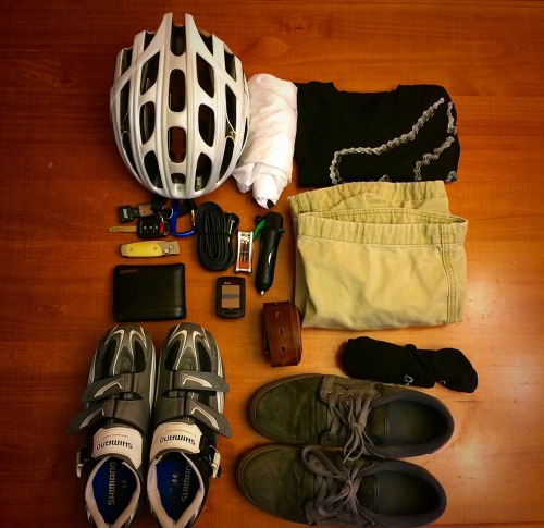 titsandtires: Packing for a morning ride and a day at the bike shop