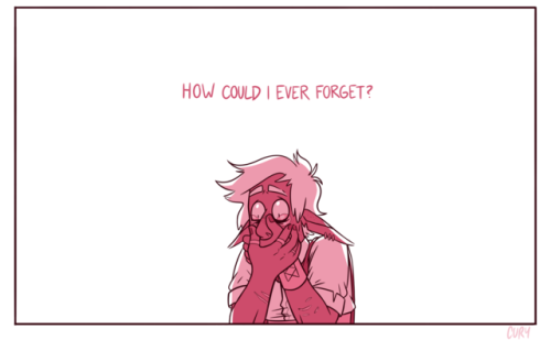 curydraws:how could you forget her[image description: a pink-toned comic featuring Lup and Taako, sl