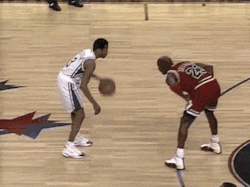 bvsedjesus:  joaquinhighroller:  yahoosports:  In honor of Allen Iverson’s retirement, we bring you The Answer crossing over Michael Jordan.  wellDAMN  you make friends with mike but you gotta AI him for survival 