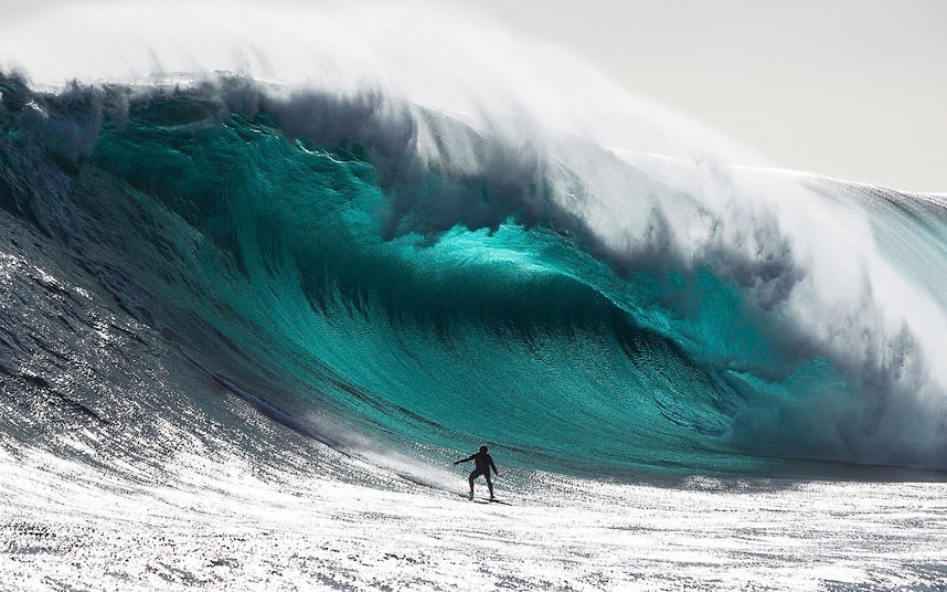 Teal toned tunnel (Australian surfer Marti Paradisis on a wave near Pedra Branca