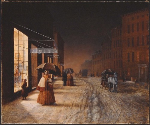 A Street in Winter: Evening. American, ca. 1855. (click to enlarge)