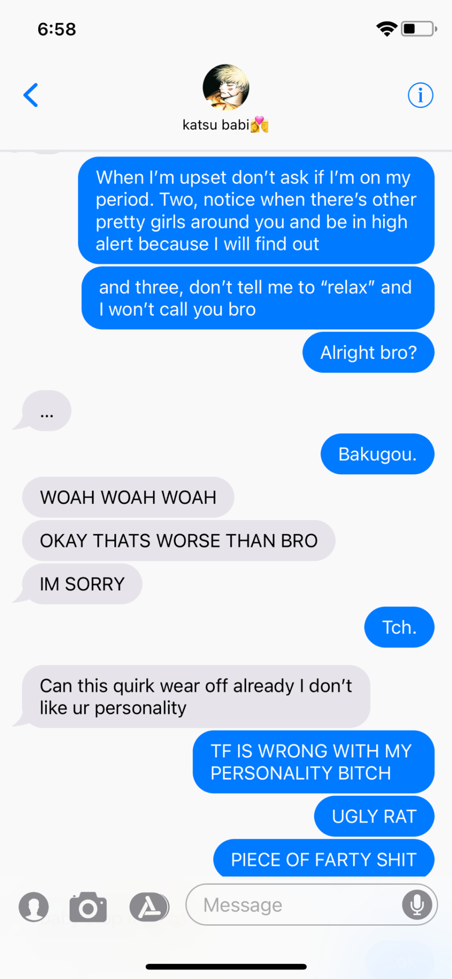 YOU TWO GET HIT BY A PERSONALITY SWAP QUIRK | Katsuki Message AU