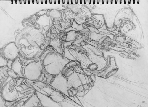 patternedclouds:  Overwatch, go!!!  (feat. me as audio medic, @jen-iii as beef wife tank and @l-sula-l as NERF THIS from last weekend’s run, sorry for the sketchiness what is all this tech armor junk even) 