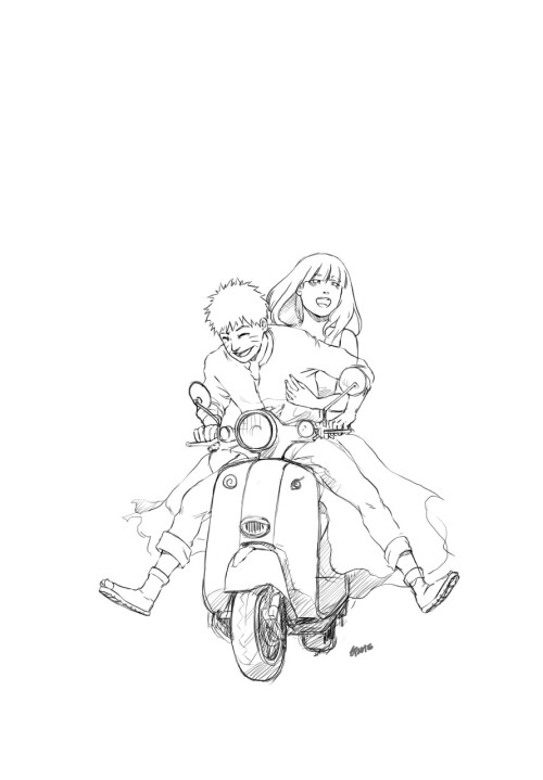 michcloowolfe19:  doodleslave:  NaruHina on a scooter.could’ve colored this if I had time. ;A;  cute ^~^