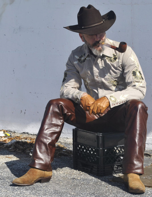 November 28, 2013.  Leather Cowboy Series.  Custom leather pants by Jason Pelky of Leatherwerks, Ft.