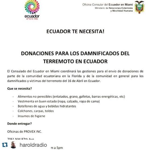 #Repost @haroldradio with @repostapp. ・・・ Si puedes aquí tiene la información para ayudar a nuestros hermanos Latinos de Ecuador que están pasando un tiempo difícil ahora mismo. @CruzRojaEcuador #Ecuador @americanredcross. by laangelinacastro