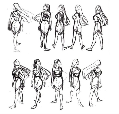 And speaking of notoriously difficult to animate: here is a turnaround model of Pocahontas.