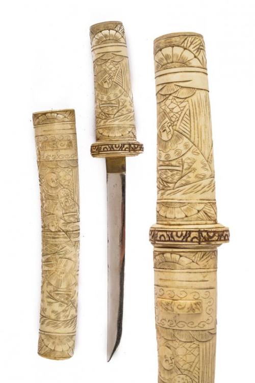 Japanese tanto with carved bone mounts, 19th century.from Czerny’s International Auction House