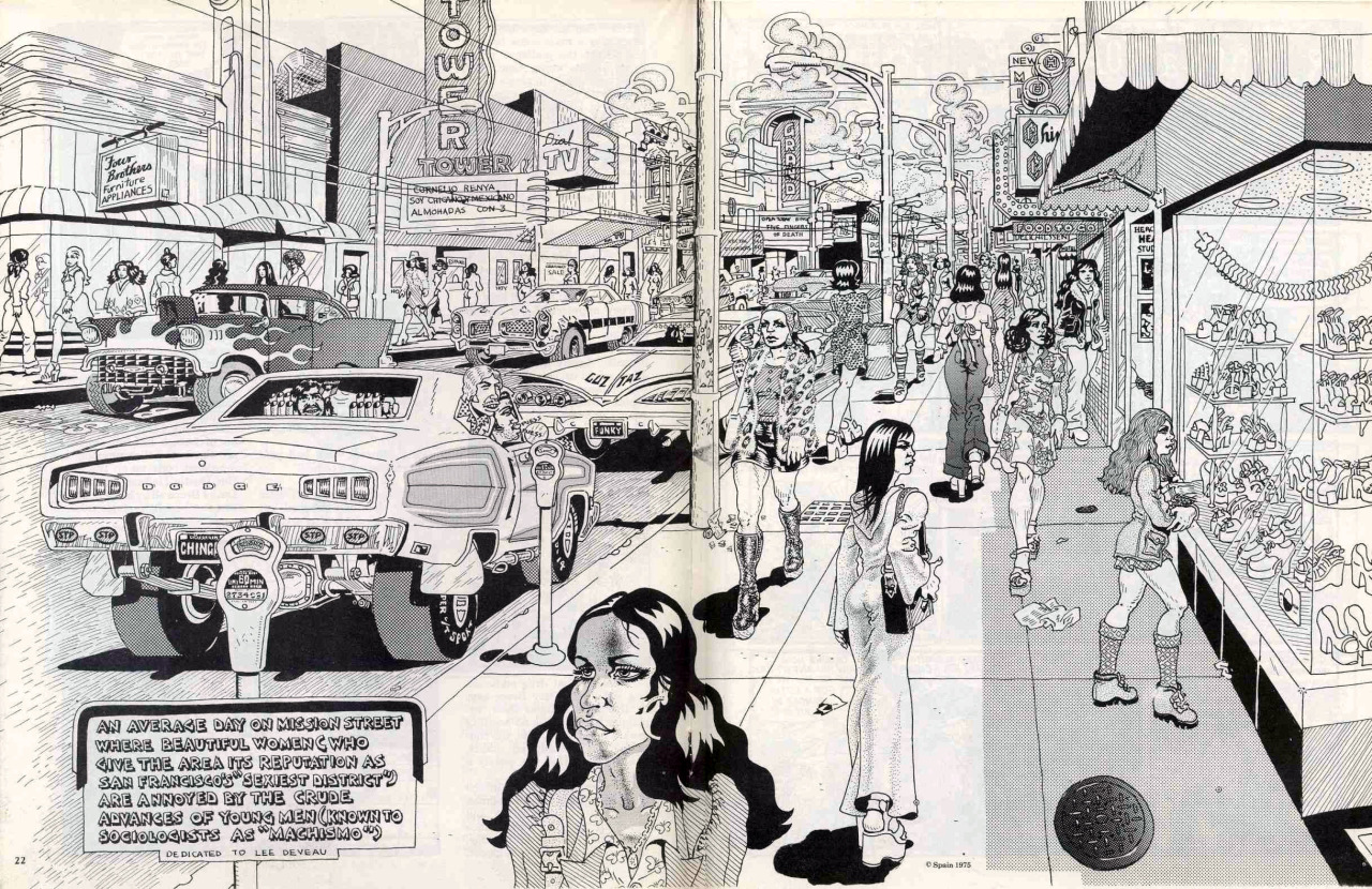 thebristolboard:
“ thebristolboard:
“ “An Average Day on Mission Street,” a brilliant double page spread of the Mission district in San Francisco by Spain Rodriguez, from Arcade The Comics Revue #2, published by The Print Mint, Summer 1975.
”
Mj
”