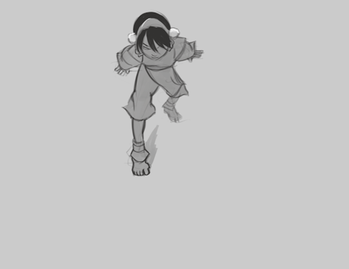 daily-toph: day 1234 [id: Animation of Toph moving through an Earthbending form. She strikes one foo