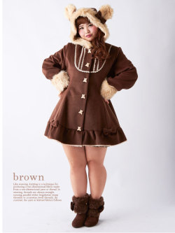 lapinchocolat:Bear Coat by Plumprimo -  ¥6,000 (~โ) They specialize in plus sized clothing! ~Lapin Chocolat