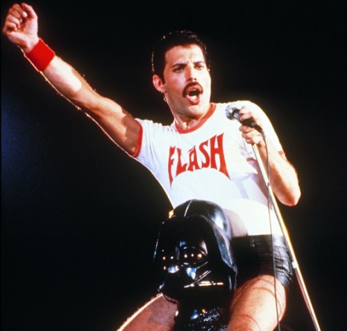 bigbangtheoree:Just Freddie riding Darth Vader because May the 4th be with you