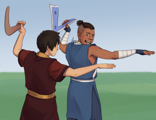 yinza: Patreon reward of Sokka training Zuko in the art of boomerangs and jokes that have a beginnin