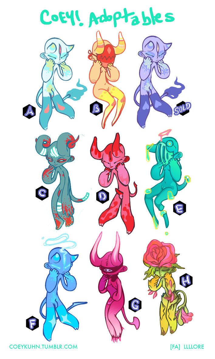 coeykuhn:  I put some adoptables up on FA for those interested: https://www.furaffinity.net/view/10477166/Go