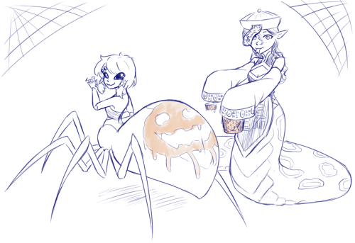 Tiny arachne Peaches and tiny lamia Noodle wish you a fantastic Halloween!~