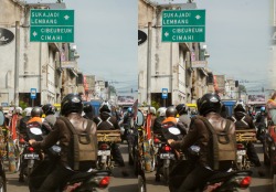 Bandung Traffic This is a 3D photo, cross your eyes to merge the two pictures to see it in 3D